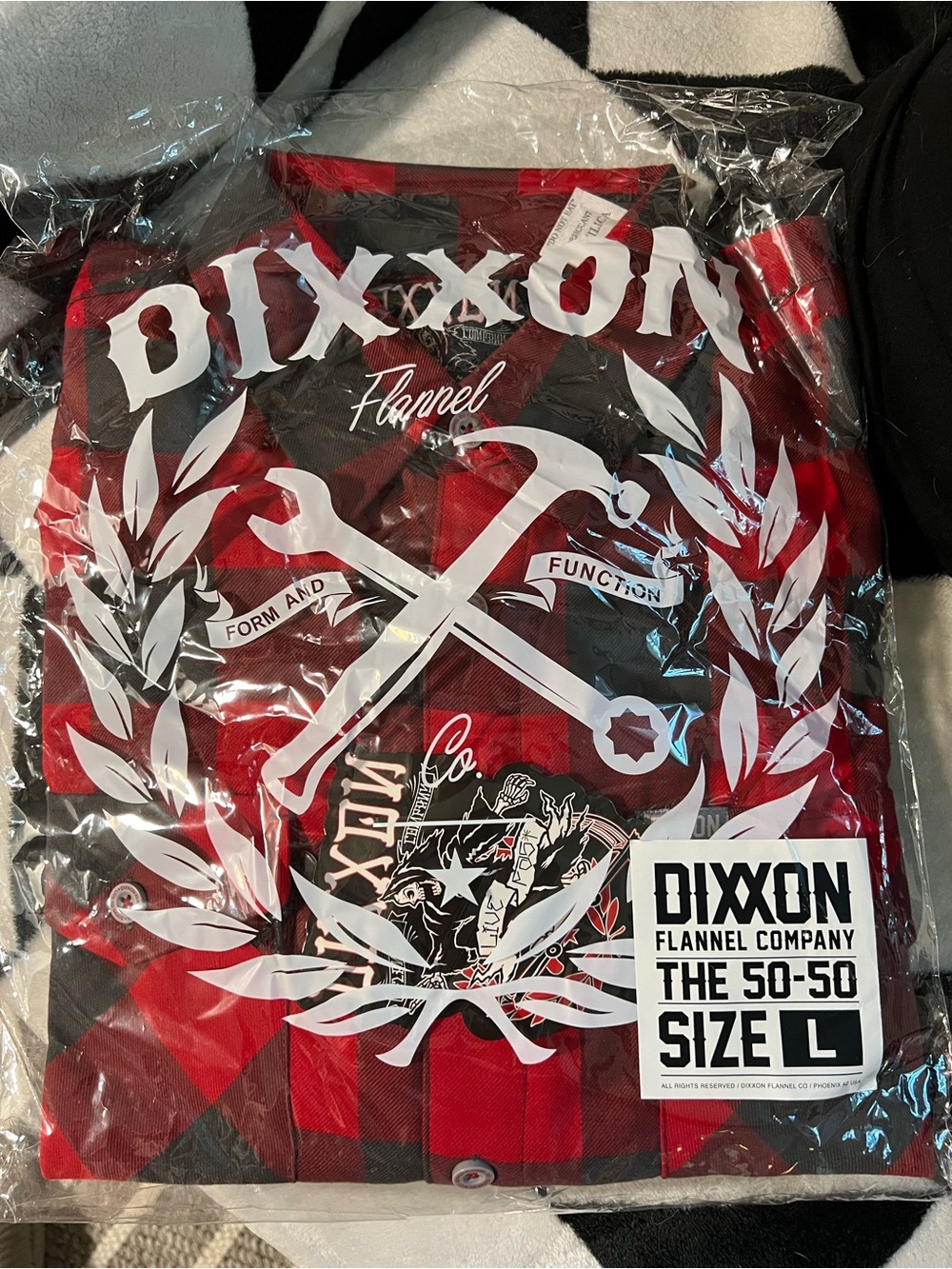 DIXXON Red and Black Buffalo Plaid Flannel with Graphic Logo L
